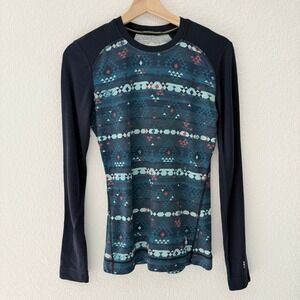 Smartwool Women 250 Merino Wool Baselayer Top Medium Blue Aztec Tribal Southwest
